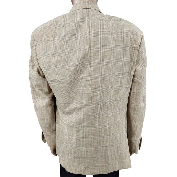 Canali Mens Two-Button Beige Plaid Wool Blazer Jacket Size 44R - Picture 3 of 11